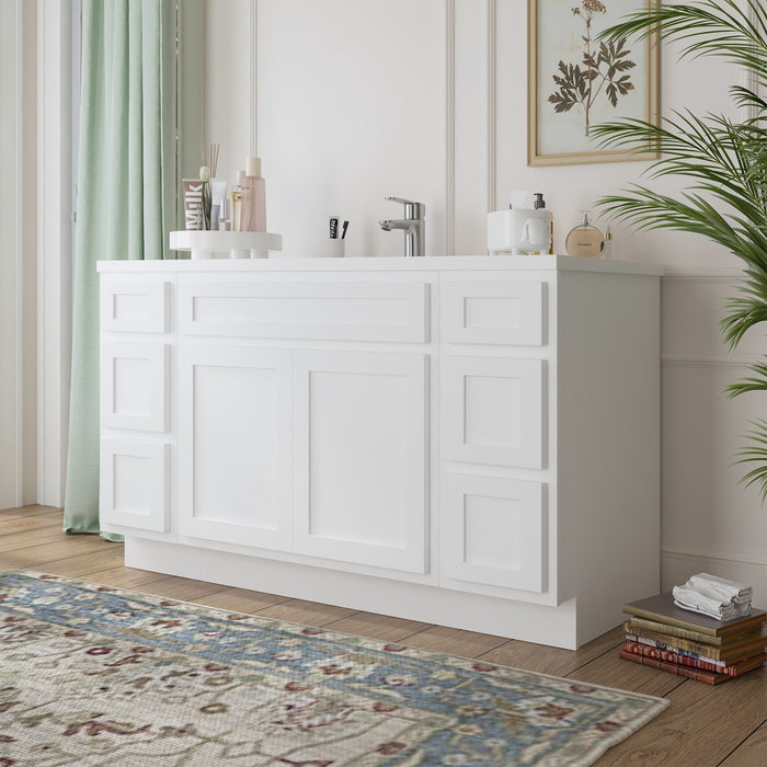63" Oak Bathroom Vanity Cabinet without Top - 6 Drawers & 2 Doors - HomeBeyond