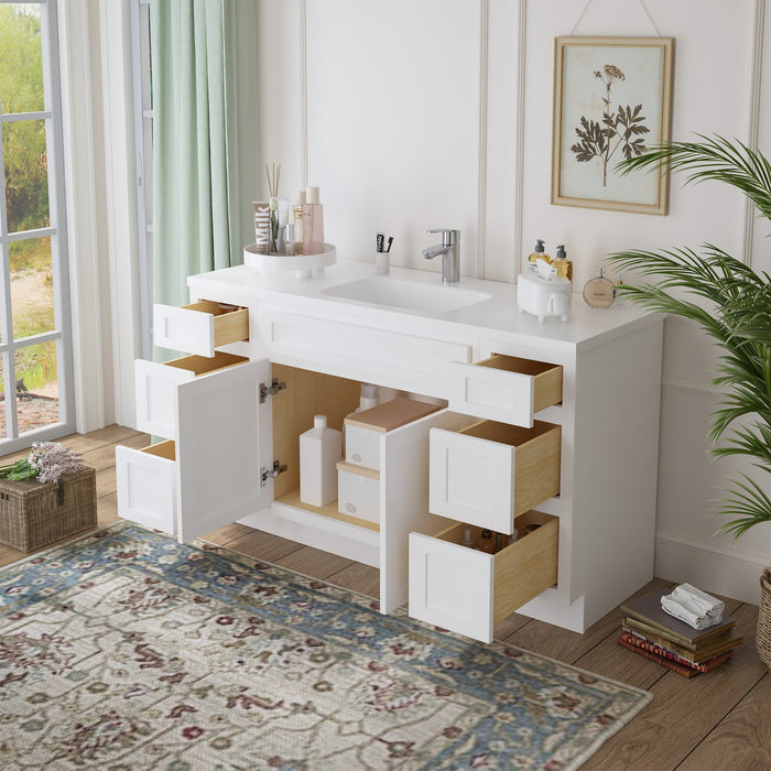63" Oak Bathroom Vanity Cabinet without Top - 6 Drawers & 2 Doors - HomeBeyond