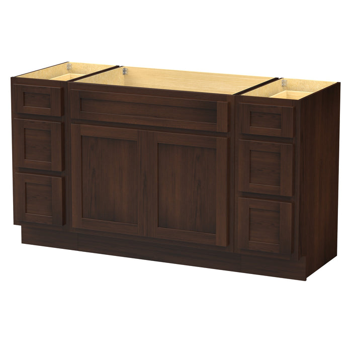 63" Oak Bathroom Vanity Cabinet without Top - 6 Drawers & 2 Doors - HomeBeyond