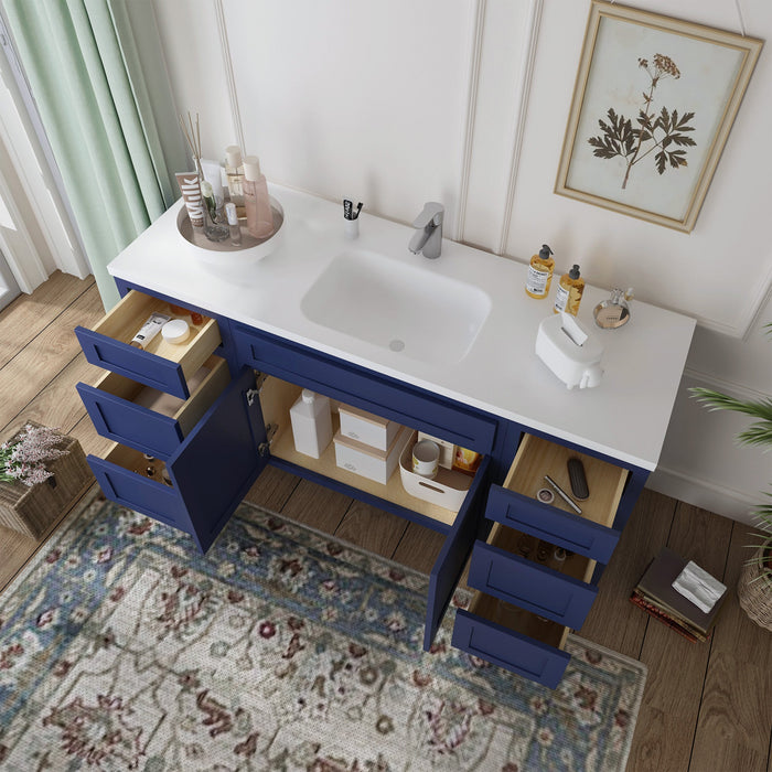 63" Oak Bathroom Vanity Cabinet without Top - 6 Drawers & 2 Doors - HomeBeyond