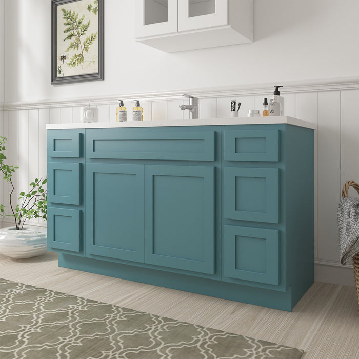 63" Oak Bathroom Vanity Cabinet without Top - 6 Drawers & 2 Doors - HomeBeyond
