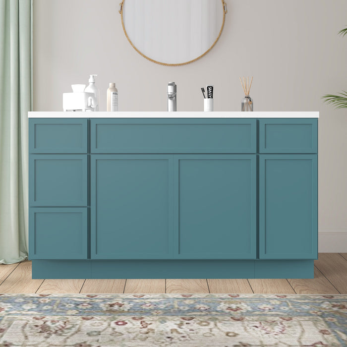 63" Plywood Bathroom Vanity Cabinet without Top - 4 Drawers & 3 Doors - HomeBeyond