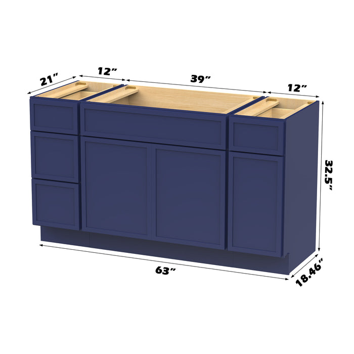 63" Plywood Bathroom Vanity Cabinet without Top - 4 Drawers & 3 Doors - HomeBeyond