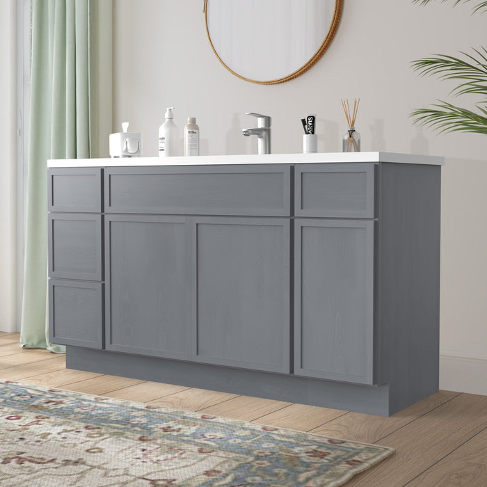 63" Plywood Bathroom Vanity Cabinet without Top - 4 Drawers & 3 Doors - HomeBeyond