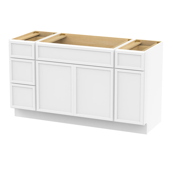 63" Plywood Bathroom Vanity Cabinet without Top - 4 Drawers & 3 Doors - HomeBeyond