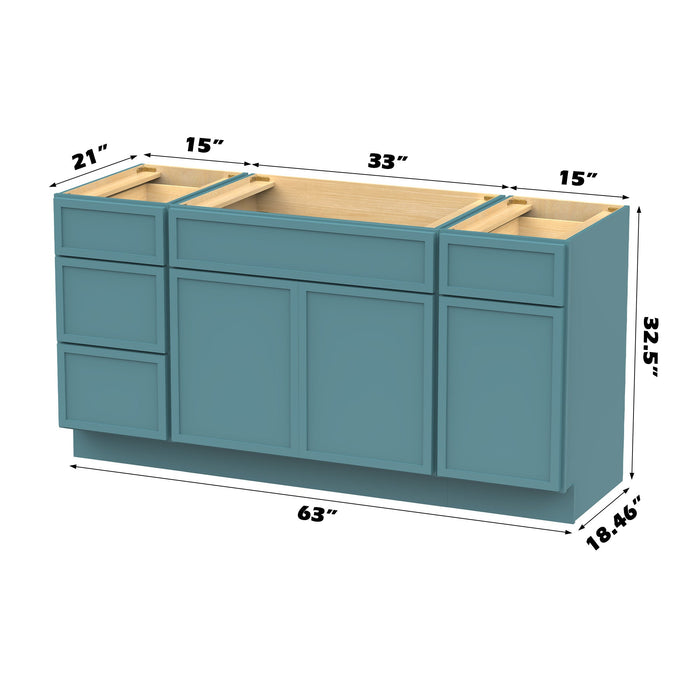 63" Plywood Bathroom Vanity Cabinet without Top - 4 Drawers & 3 Doors - HomeBeyond