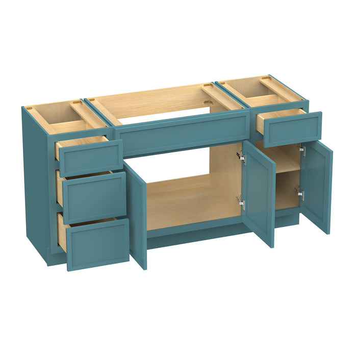 63" Plywood Bathroom Vanity Cabinet without Top - 4 Drawers & 3 Doors - HomeBeyond
