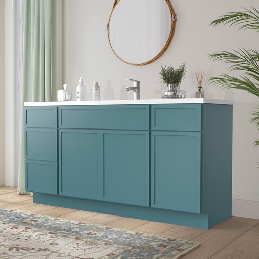 63" Plywood Bathroom Vanity Cabinet without Top - 4 Drawers & 3 Doors - HomeBeyond