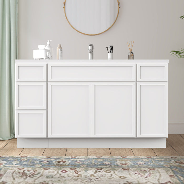 63" Plywood Bathroom Vanity Cabinet without Top - 4 Drawers & 3 Doors - HomeBeyond