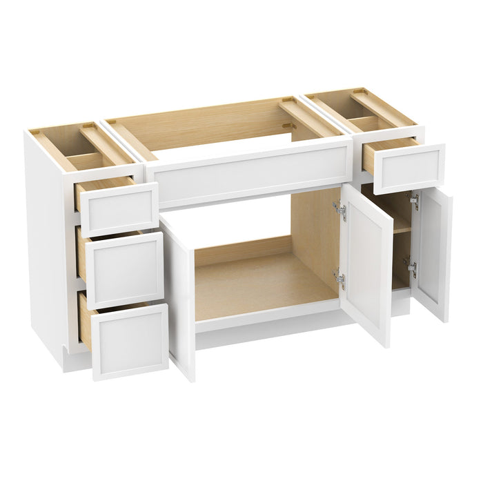 63" Plywood Bathroom Vanity Cabinet without Top - 4 Drawers & 3 Doors - HomeBeyond