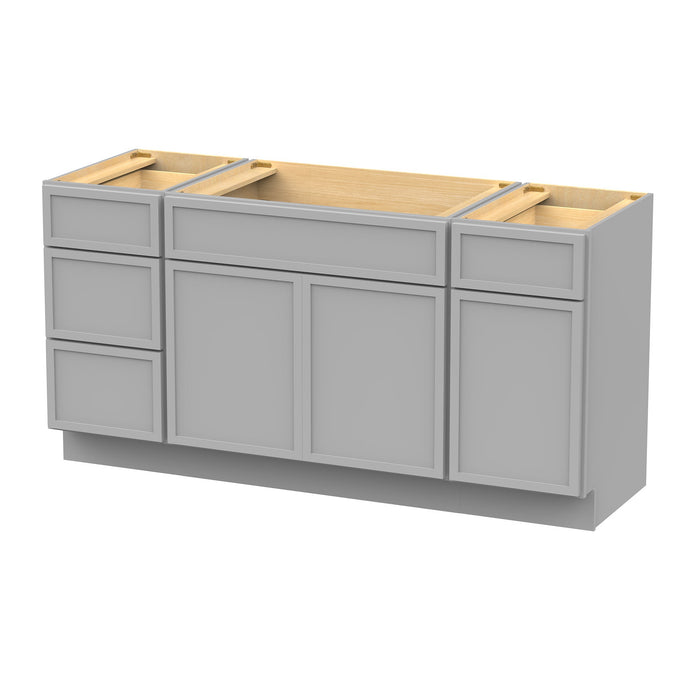 63" Plywood Bathroom Vanity Cabinet without Top - 4 Drawers & 3 Doors - HomeBeyond