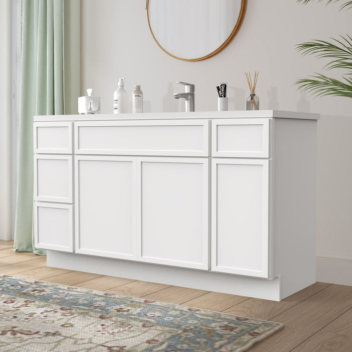 63" Plywood Bathroom Vanity Cabinet without Top - 4 Drawers & 3 Doors - HomeBeyond