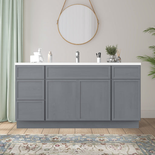 63" Plywood Bathroom Vanity Cabinet without Top - 4 Drawers & 3 Doors - HomeBeyond
