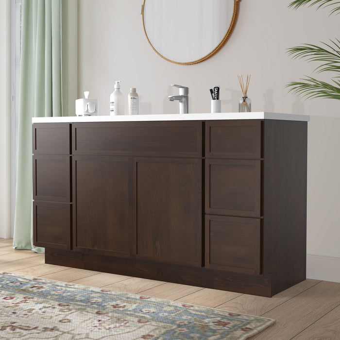 63" Plywood Bathroom Vanity Cabinet without Top - 6 Drawers & 2 Doors - HomeBeyond