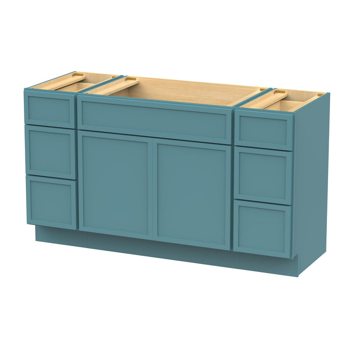 63" Plywood Bathroom Vanity Cabinet without Top - 6 Drawers & 2 Doors - HomeBeyond