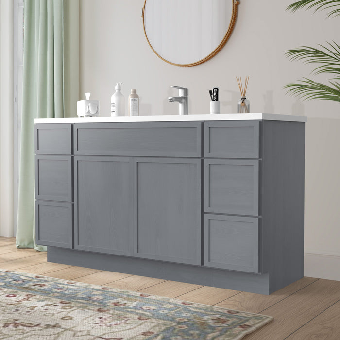 63" Plywood Bathroom Vanity Cabinet without Top - 6 Drawers & 2 Doors - HomeBeyond