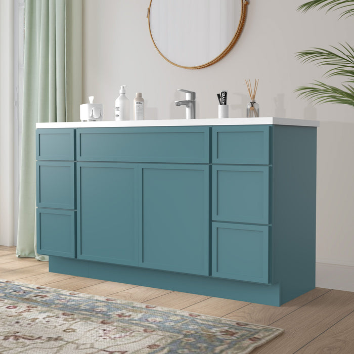 63" Plywood Bathroom Vanity Cabinet without Top - 6 Drawers & 2 Doors - HomeBeyond