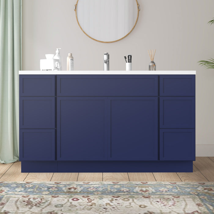 63" Plywood Bathroom Vanity Cabinet without Top - 6 Drawers & 2 Doors - HomeBeyond