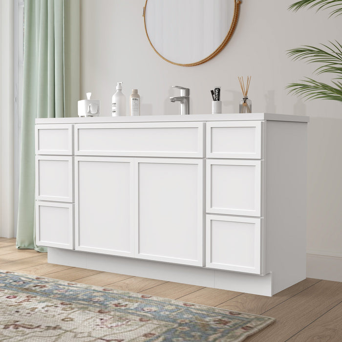 63" Plywood Bathroom Vanity Cabinet without Top - 6 Drawers & 2 Doors - HomeBeyond