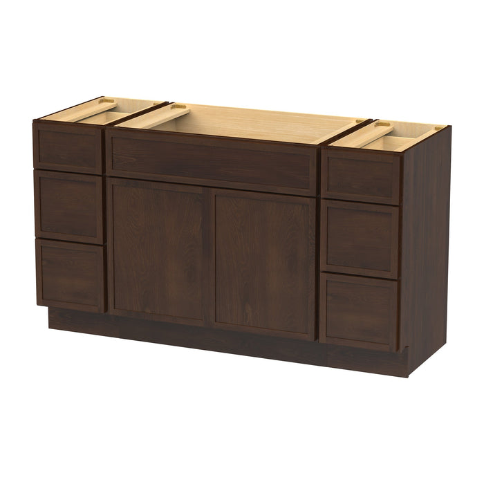 63" Plywood Bathroom Vanity Cabinet without Top - 6 Drawers & 2 Doors - HomeBeyond