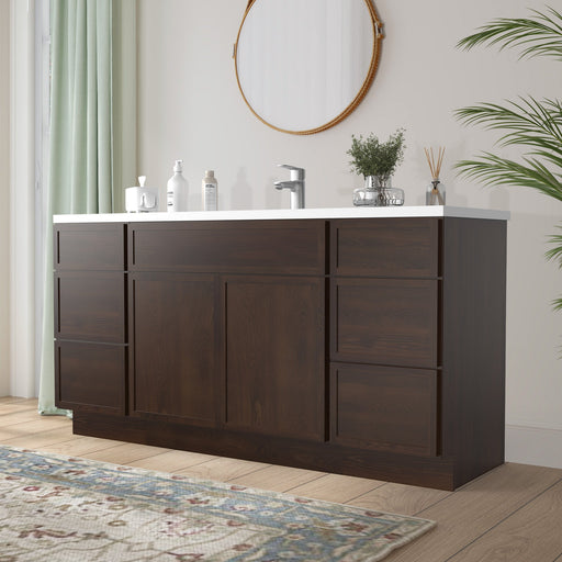 63" Plywood Bathroom Vanity Cabinet without Top - 6 Drawers & 2 Doors - HomeBeyond