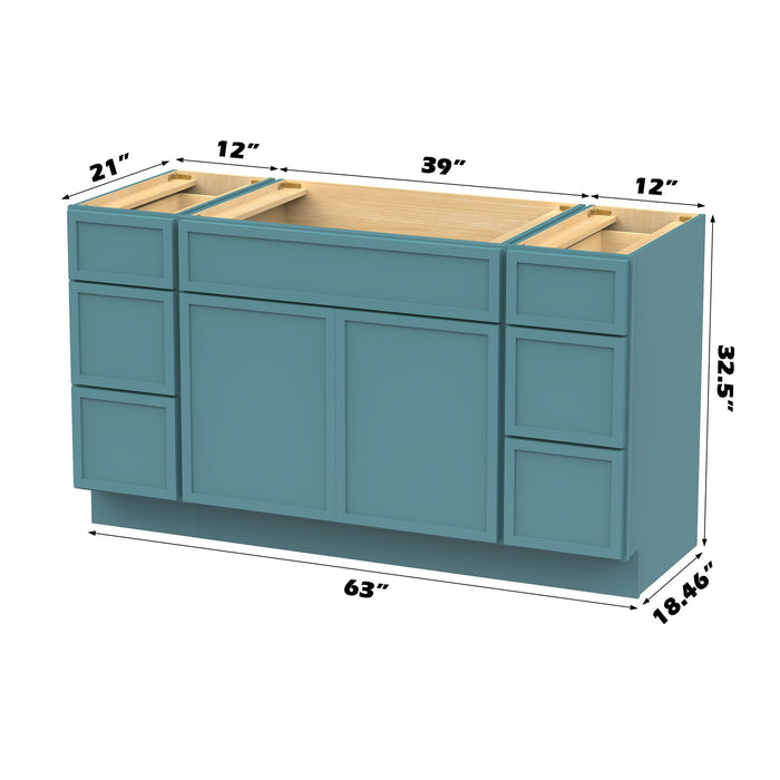 63" Plywood Bathroom Vanity Cabinet without Top - 6 Drawers & 2 Doors - HomeBeyond