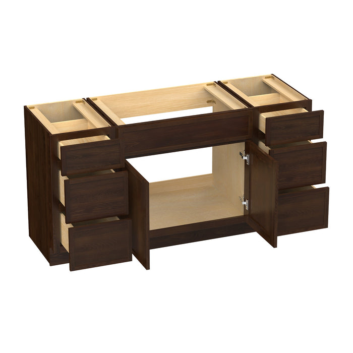 63" Plywood Bathroom Vanity Cabinet without Top - 6 Drawers & 2 Doors - HomeBeyond