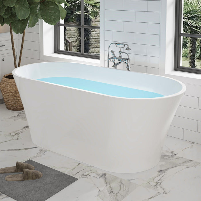 63" x 29.5" Freestanding Acrylic Bathtub, Modern Stand Alone Soaking Tub with Chrome Finish Easy to Install and Pop - up Drain - HomeBeyond