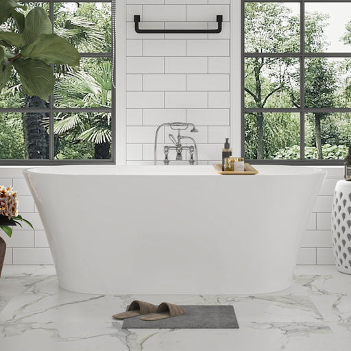 63" x 29.5" Freestanding Acrylic Bathtub, Modern Stand Alone Soaking Tub with Chrome Finish Easy to Install and Pop - up Drain - HomeBeyond