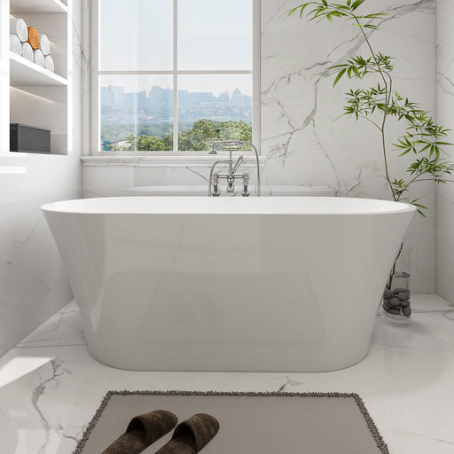 63" x 30" Modern Freestanding Acrylic Soaking Bathtub Glossy White Soaker Tub Chrome Pop Up Drain VA6809 - HomeBeyond