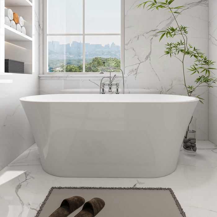 63" x 30" Modern Freestanding Acrylic Soaking Bathtub Glossy White Soaker Tub Chrome Pop Up Drain VA6809 - HomeBeyond