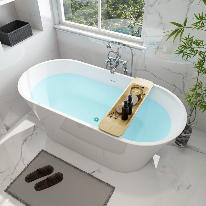 63" x 30" Modern Freestanding Acrylic Soaking Bathtub Glossy White Soaker Tub Chrome Pop Up Drain VA6809 - HomeBeyond