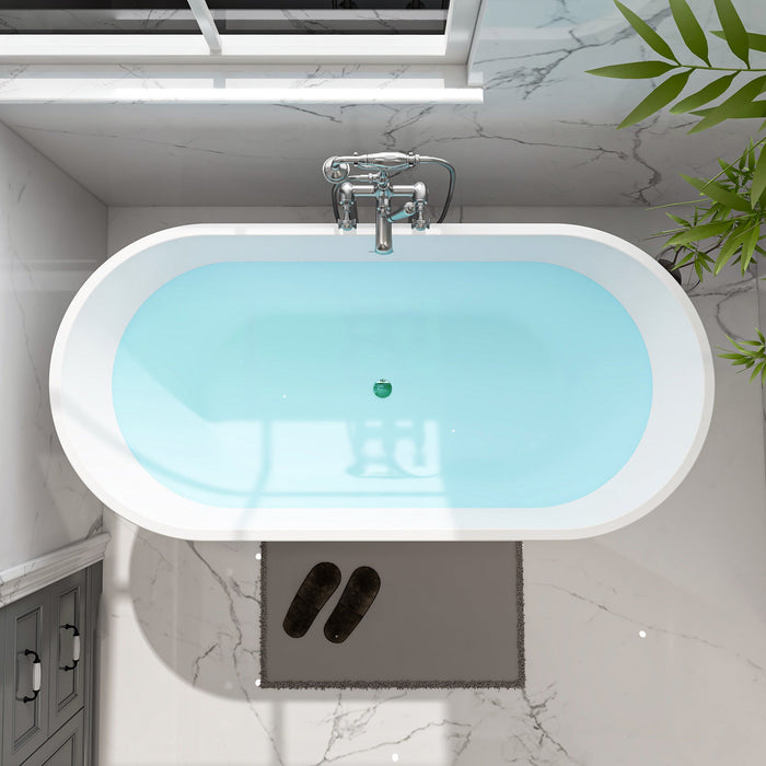 63" x 30" Modern Freestanding Acrylic Soaking Bathtub Glossy White Soaker Tub Chrome Pop Up Drain VA6809 - HomeBeyond