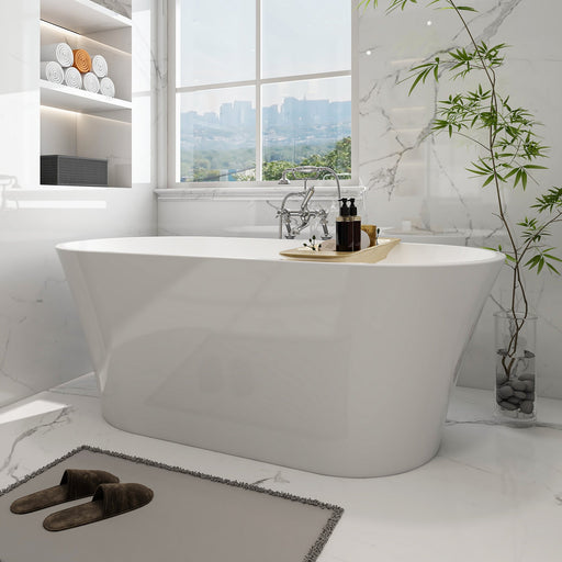 63" x 30" Modern Freestanding Acrylic Soaking Bathtub Glossy White Soaker Tub Chrome Pop Up Drain VA6809 - HomeBeyond