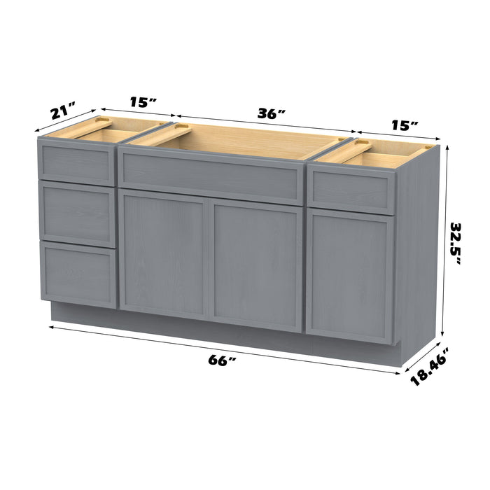 66" Modern Freestanding Birch & Plywood Bathroom Vanity Base Only – Shaker Style Storage Cabinet with 4 Drawers & 3 Soft-Closing Doors VA153-36-151 - HomeBeyond