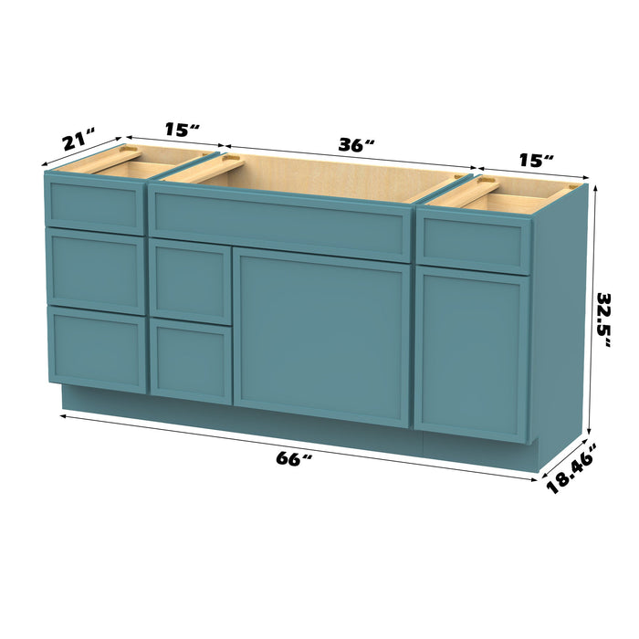 66" Modern Freestanding Birch & Plywood Bathroom Vanity Base Only – Shaker Style Storage Cabinet with 6 Drawers & 2 Doors VA41153-362L-151 - HomeBeyond