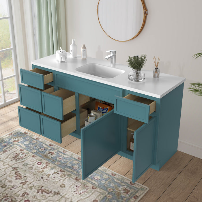 66" Modern Freestanding Birch & Plywood Bathroom Vanity Base Only – Shaker Style Storage Cabinet with 6 Drawers & 2 Doors VA41153-362L-151 - HomeBeyond