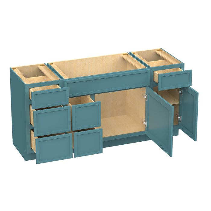 66" Modern Freestanding Birch & Plywood Bathroom Vanity Base Only – Shaker Style Storage Cabinet with 6 Drawers & 2 Doors VA41153-362L-151 - HomeBeyond