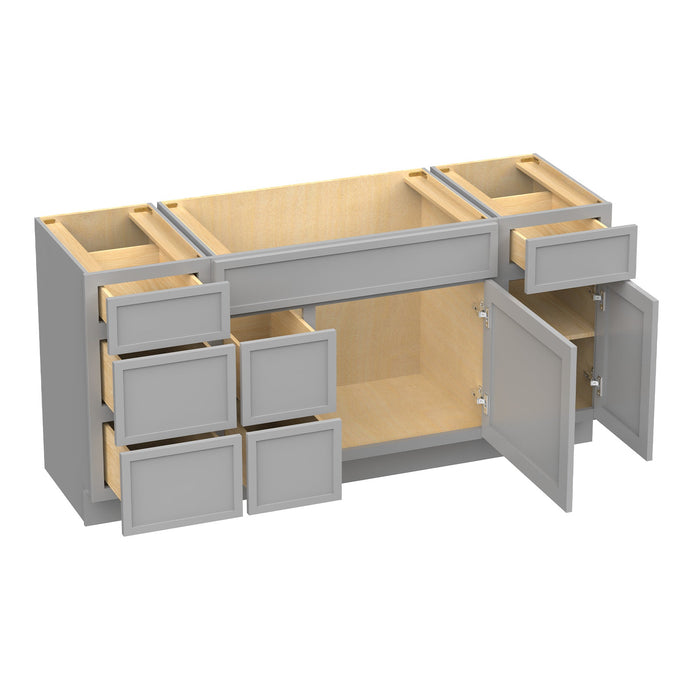 66" Modern Freestanding Birch & Plywood Bathroom Vanity Base Only – Shaker Style Storage Cabinet with 6 Drawers & 2 Doors VA41153-362L-151 - HomeBeyond