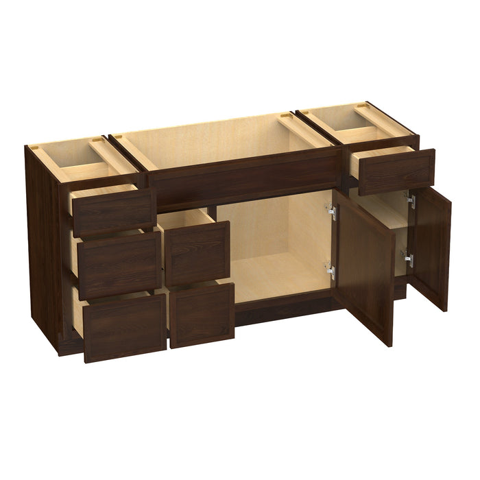 66" Modern Freestanding Birch & Plywood Bathroom Vanity Base Only – Shaker Style Storage Cabinet with 6 Drawers & 2 Doors VA41153-362L-151 - HomeBeyond