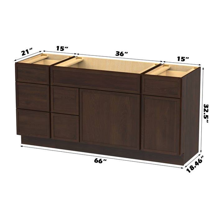 66" Modern Freestanding Birch & Plywood Bathroom Vanity Base Only – Shaker Style Storage Cabinet with 6 Drawers & 2 Doors VA41153-362L-151 - HomeBeyond