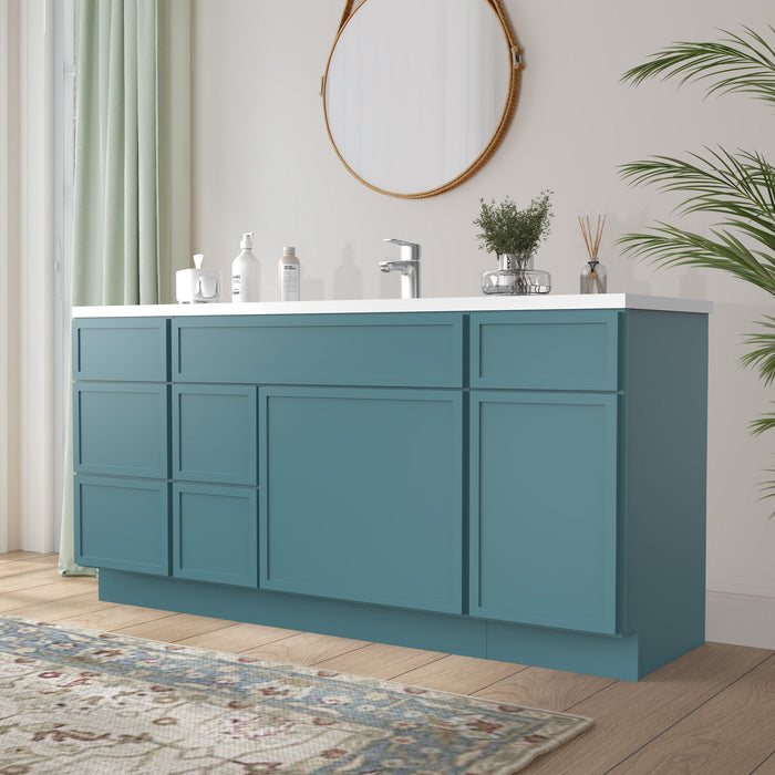66" Modern Freestanding Birch & Plywood Bathroom Vanity Base Only – Shaker Style Storage Cabinet with 6 Drawers & 2 Doors VA41153-362L-151 - HomeBeyond