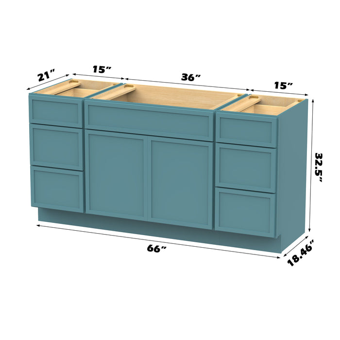 66" Modern Freestanding Birch & Plywood Bathroom Vanity Base Only – Shaker Style Storage Cabinet with 6 Drawers & 2 Soft-Closing Doors VA41153-36-153 - HomeBeyond