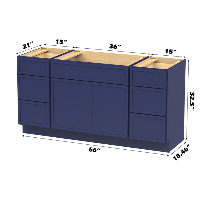 66" Modern Freestanding Birch & Plywood Bathroom Vanity Base Only – Shaker Style Storage Cabinet with 6 Drawers & 2 Soft-Closing Doors VA41153-36-153 - HomeBeyond