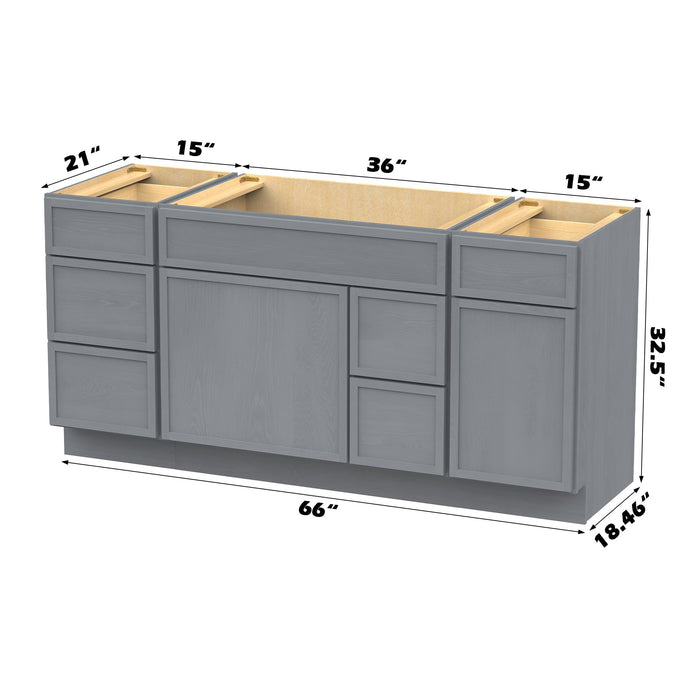 66" Modern Freestanding Birch & Plywood Bathroom Vanity Base Only – Shaker Style Storage Cabinet with 6 Drawers & 2 Soft-Closing Doors VA41153-362R-151 - HomeBeyond