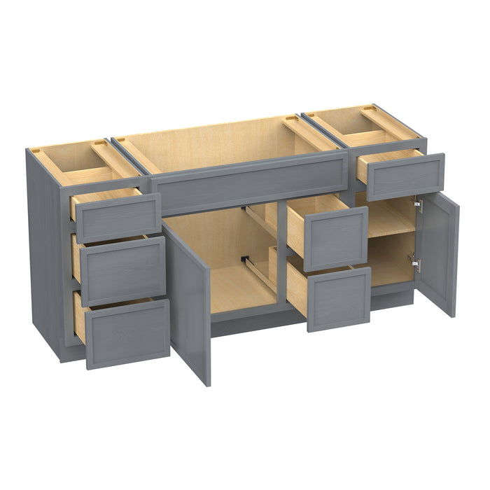 66" Modern Freestanding Birch & Plywood Bathroom Vanity Base Only – Shaker Style Storage Cabinet with 6 Drawers & 2 Soft-Closing Doors VA41153-362R-151 - HomeBeyond