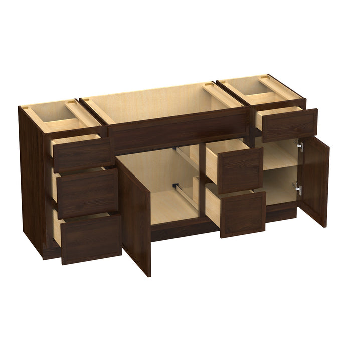 66" Modern Freestanding Birch & Plywood Bathroom Vanity Base Only – Shaker Style Storage Cabinet with 6 Drawers & 2 Soft-Closing Doors VA41153-362R-151 - HomeBeyond