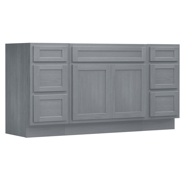 66" Modern Freestanding Oak Bathroom Vanity Base Only – Shaker Style Storage Cabinet with 6 Drawers & 2 Doors VA40153-36-153 - HomeBeyond