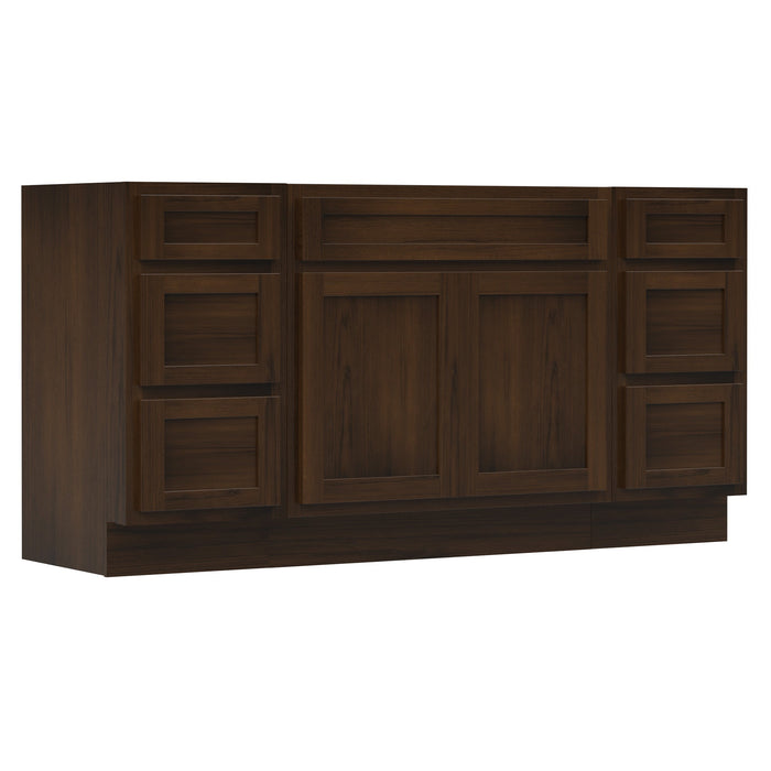 66" Modern Freestanding Oak Bathroom Vanity Base Only – Shaker Style Storage Cabinet with 6 Drawers & 2 Doors VA40153-36-153 - HomeBeyond