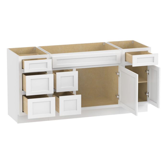 66" Modern Freestanding Oak Bathroom Vanity Base Only – Shaker Style Storage Cabinet with 6 Drawers & 2 Doors VA40153-362L-151 - HomeBeyond